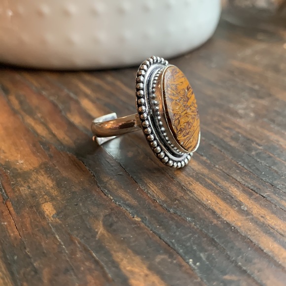 ✨NWT✨Large Wood Agate Gemstone Sterling Silver Ring - Picture 2 of 4